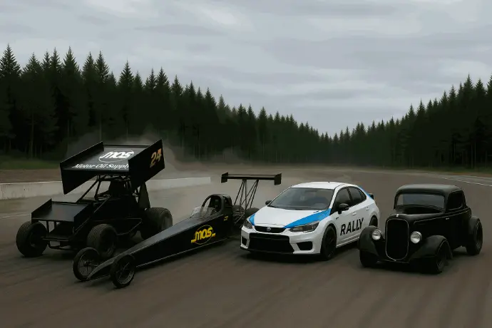 Four types of racing vehicles on a track